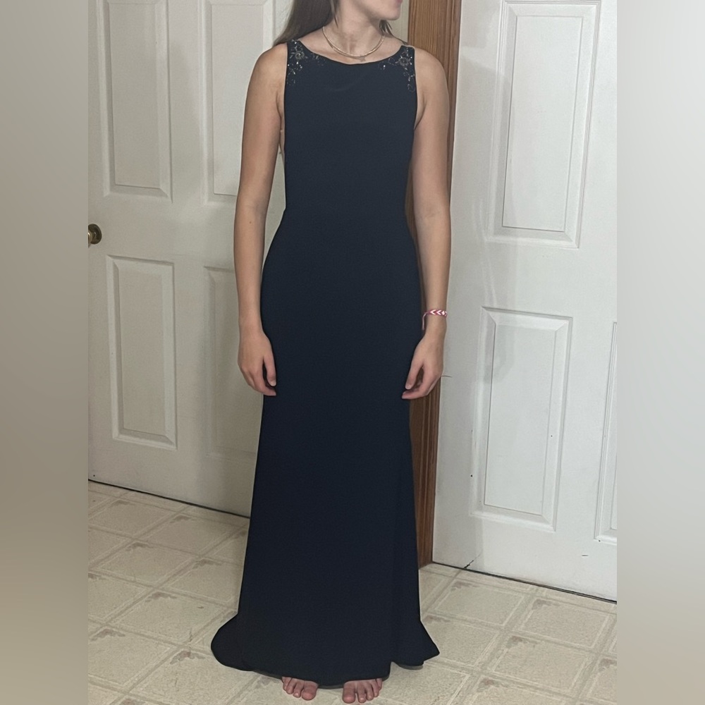 Navy Gown with Open Back